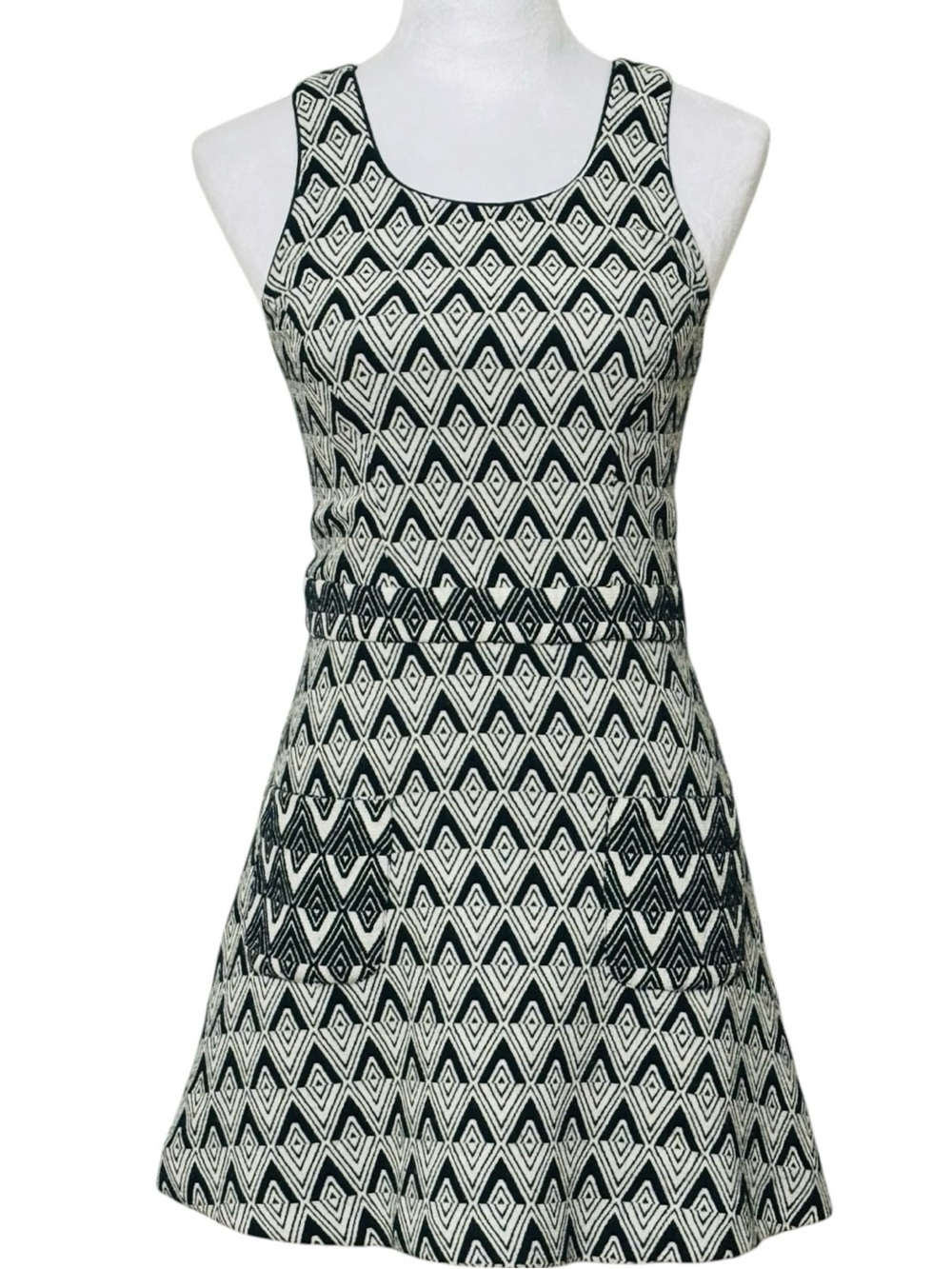 River Island Black & White Aztec Geometric Printed Pinafore Dress Small Black